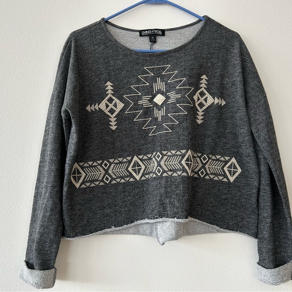 Living Doll Heathered Grey Aztec L/S Shirt